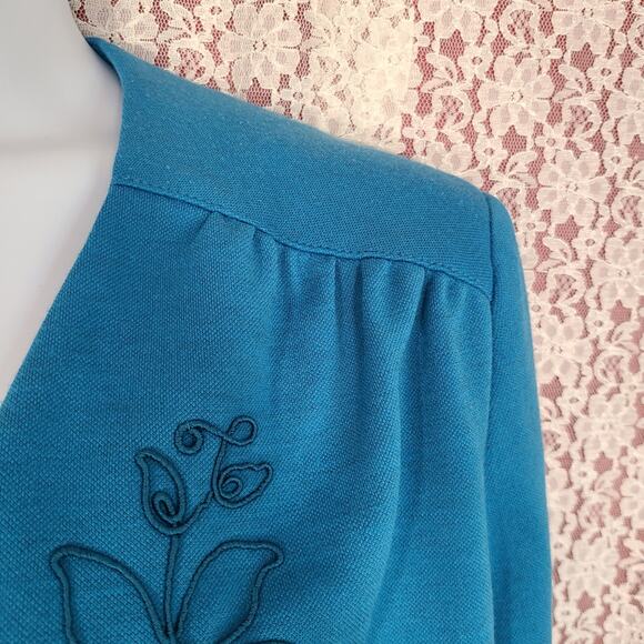 Vintage 90s Lady graff blue open front embroidered tight knit cardigan size xl - Picture 3 of 9
